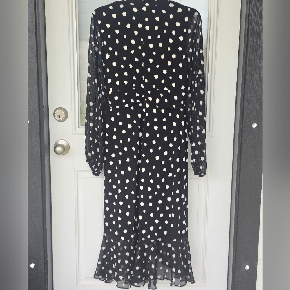 Tommy Hilfiger Polka Dot Faux-Wrap Dress Sz 6 Long Sleeves Sheer Strecty - Picture 12 of 13